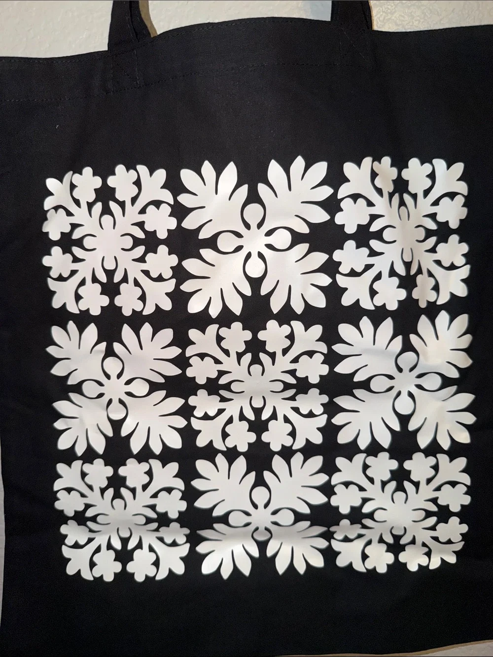 Black Tote Bag with White Floral Print - Stylish Everyday Carry